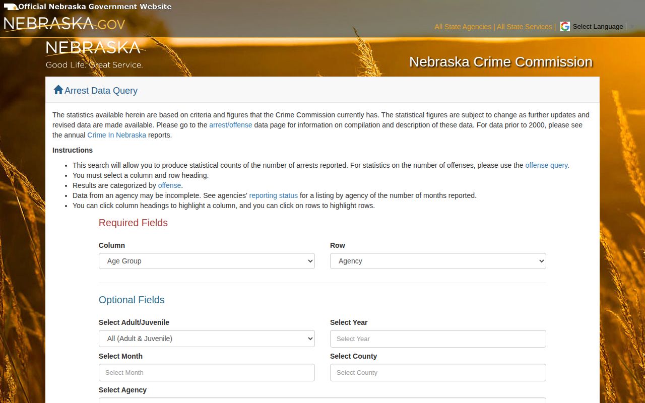 Thomas County arrest statistics in Nebraska Crime Commission data query