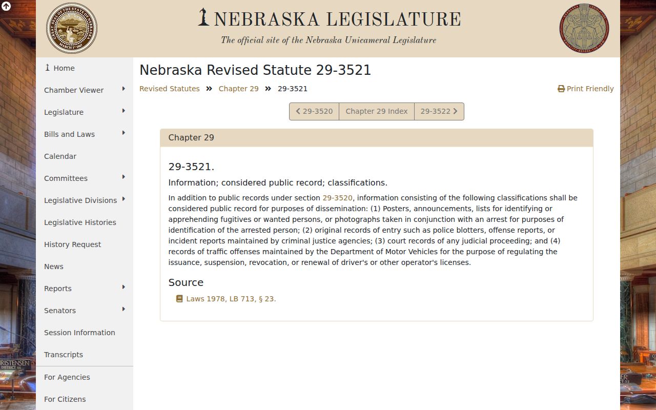 Thomas County arrest record law, Nebraska Revised Statute 29-3521